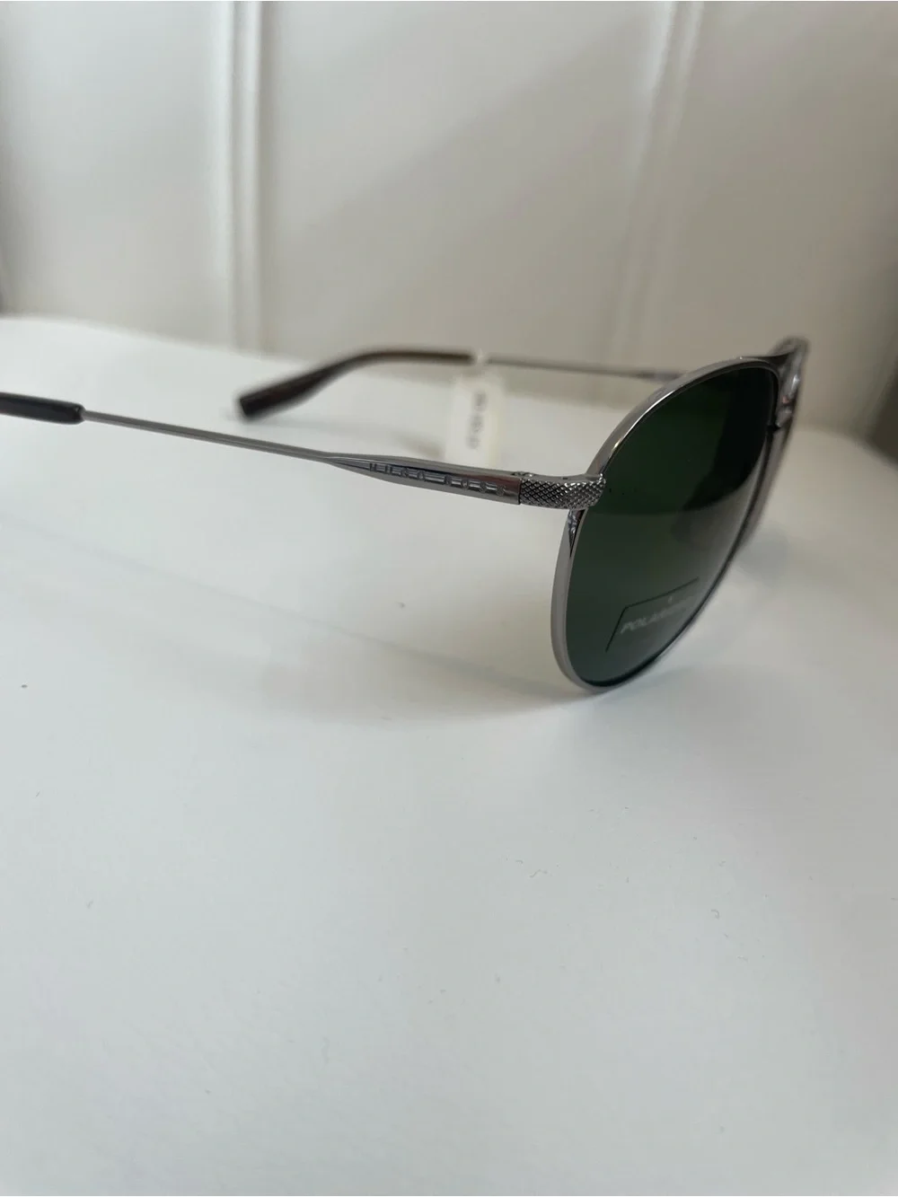 Boss Aviator Sunglasses with Dark Green Lenses and Silver Frame